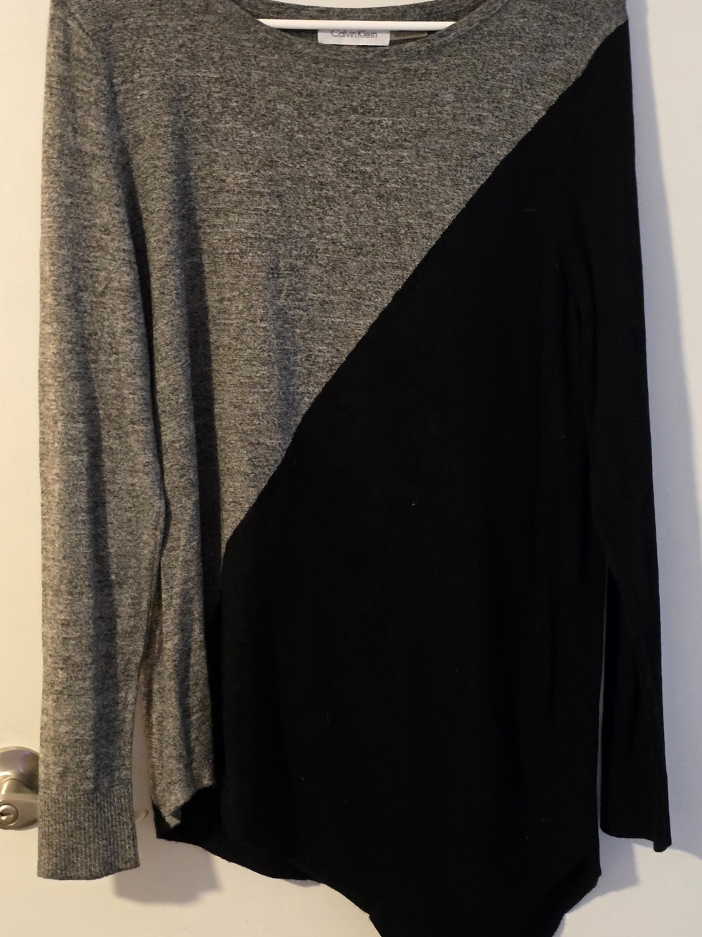 Calvin Klein Gray & Black Diagonal Colorblock Crewneck Sweater